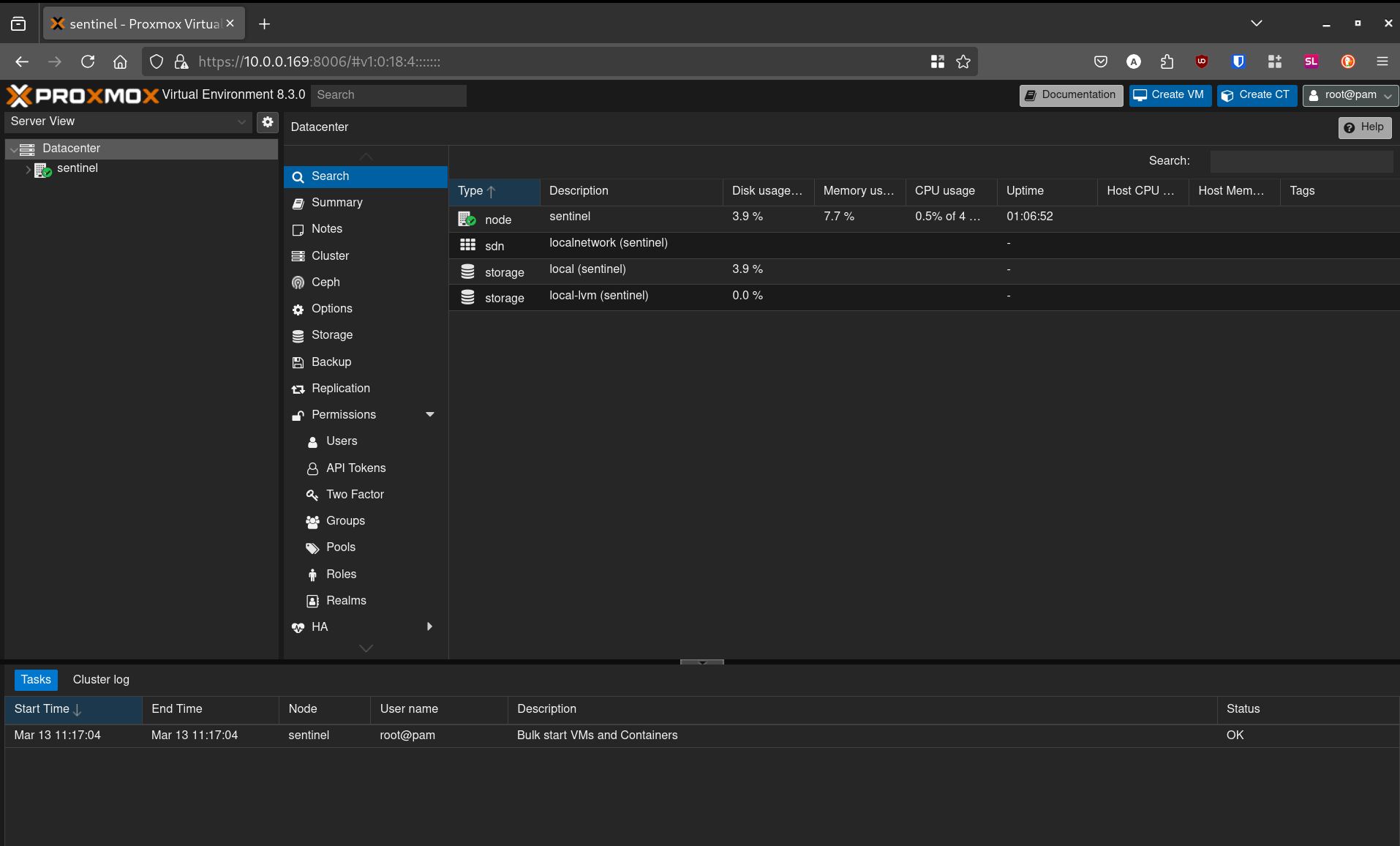 Proxmox-Main screen