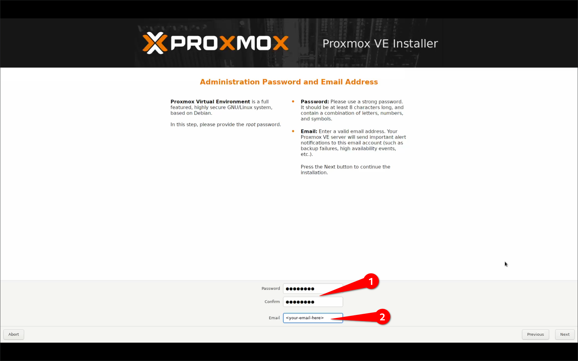 Proxmox-Root password and email