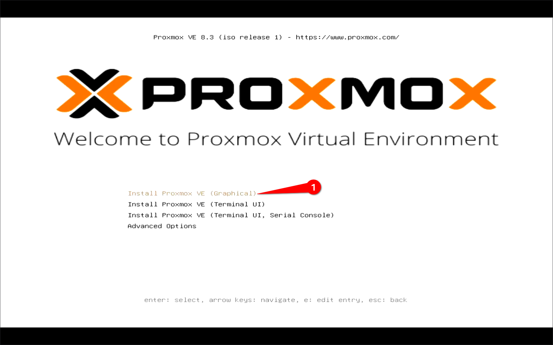Proxmox-Welcome install screen